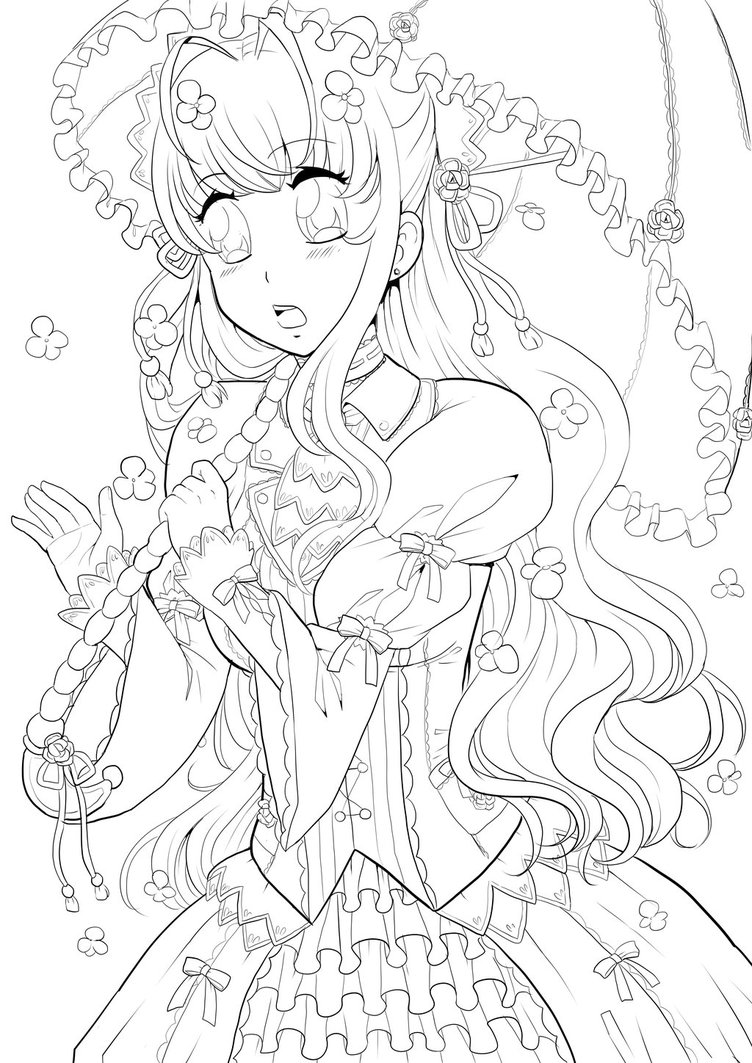 752x1063 Flower Umbrella Girl Lineart By Twinkiesama