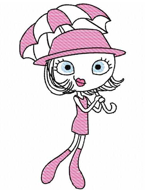 489x640 Swirly Girl With Umbrella Sketch Embroidery Design