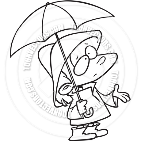 460x460 Cartoon Girl With Umbrella (Black And White Line Art) By Ron