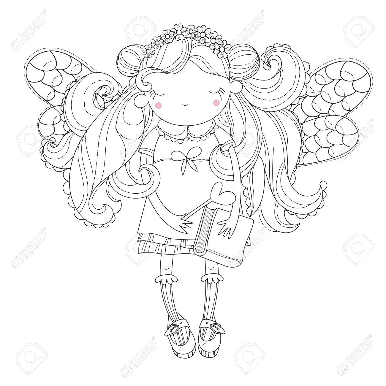 1300x1300 Vector Cute Princess Fairy Girl With Wings In Flower Crown.vector