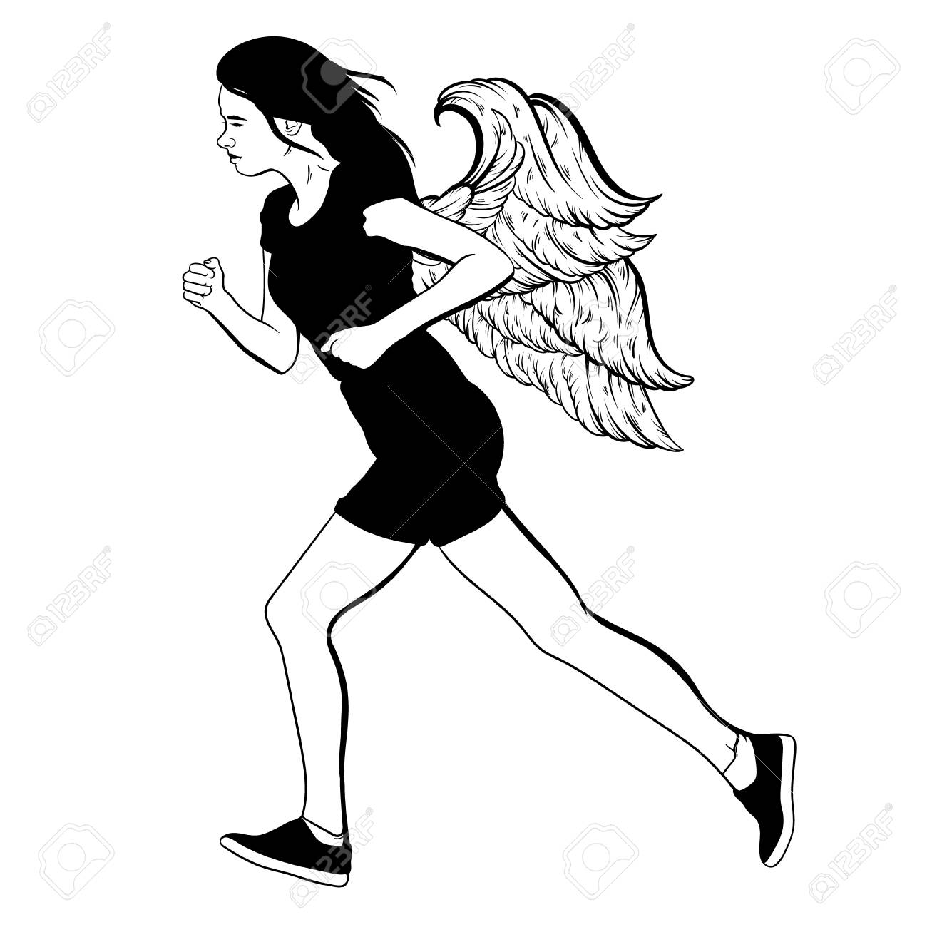 1300x1300 Vector Hand Drawn Illustration Of Running Girl With Wings Made