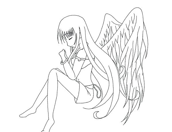 600x463 Anime Girl With Wings Coloring Pages Anime And Manga Coloring