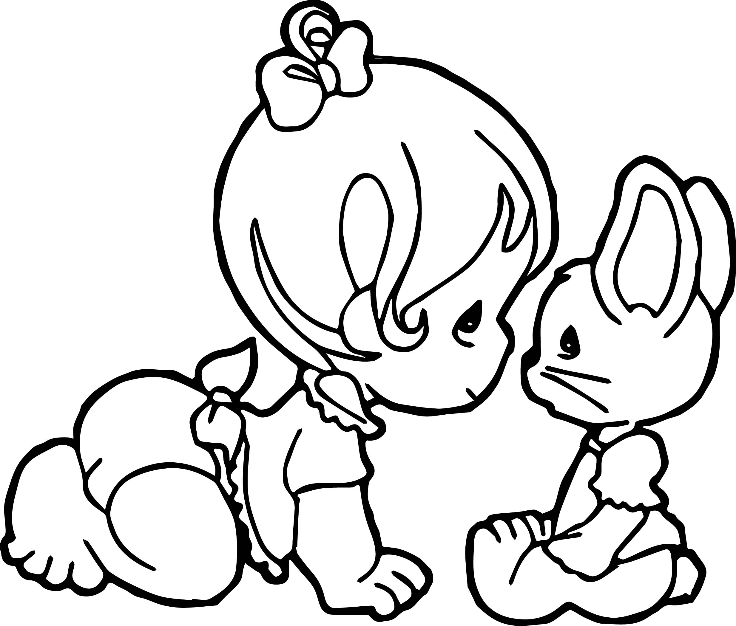 2467x2100 Baby Girl Cartoon And Bunny Coloring Page Wecoloringpage