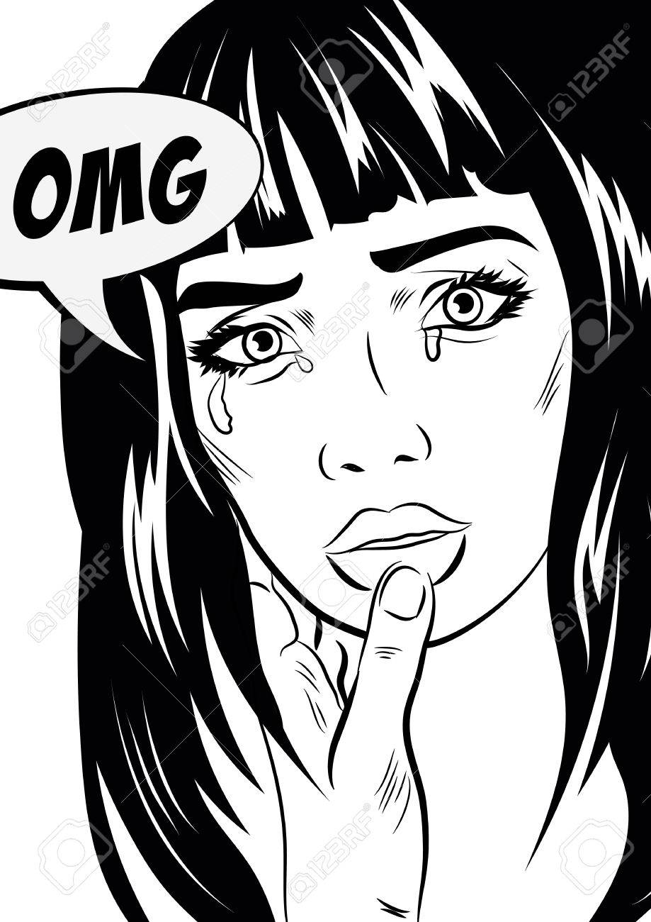 919x1300 Girl Crying Woman Face. Pop Art Retro Style. Human Emotions