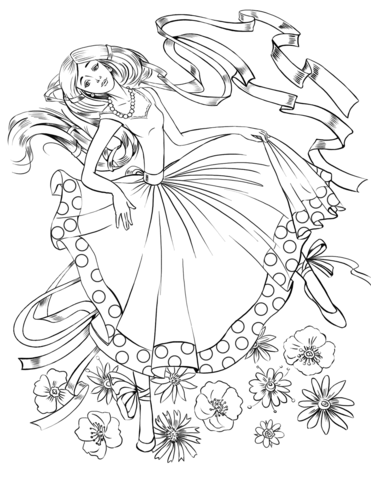 371x480 Girl Dancing With A Ribbon Coloring Page Free Printable Coloring