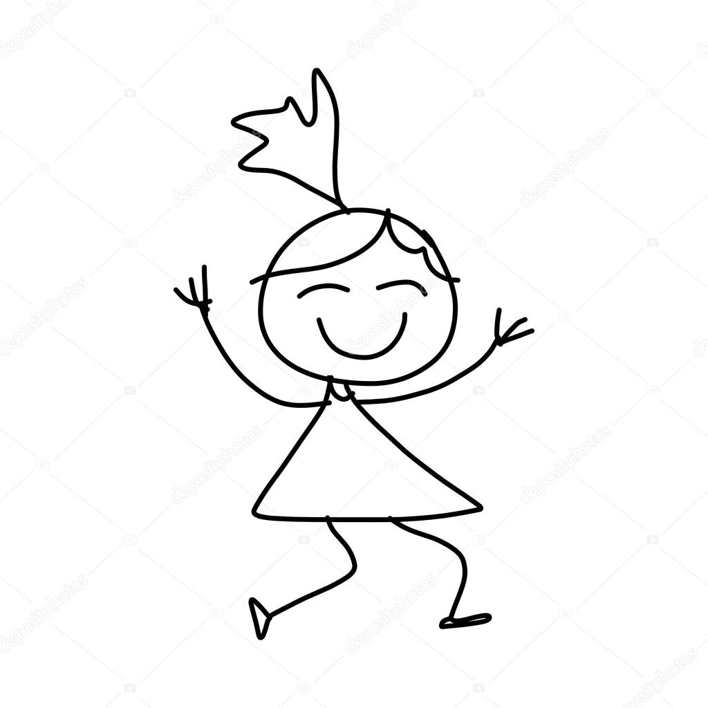 1024x1024 Hand Drawing Cartoon Of A Happy Dancing Girl In Dress Stock