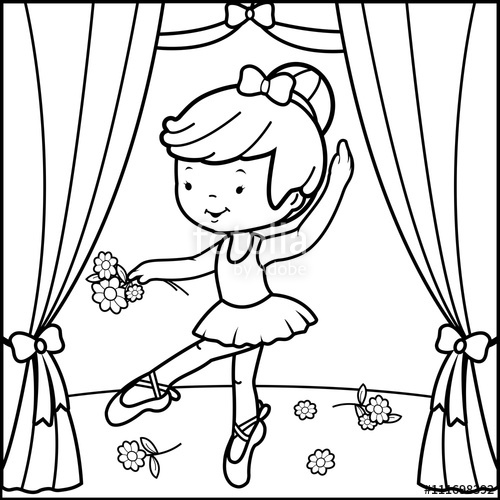 500x500 Black And White Outline Image Of A Cute Ballerina Dancer Girl