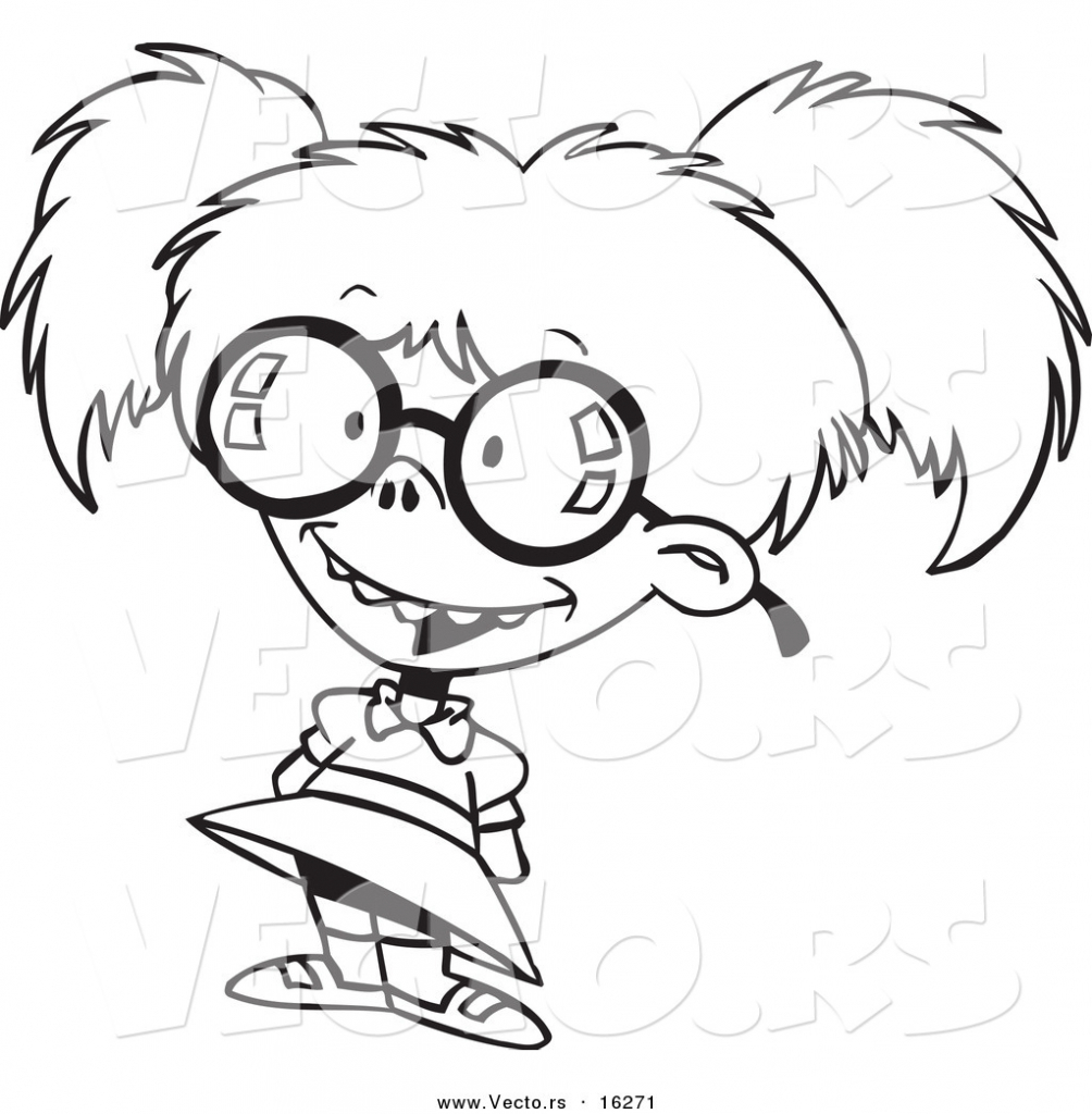 1004x1024 Cartoon Girls Drawing Vector Of A Cartoon Nerdy Girl Outlined