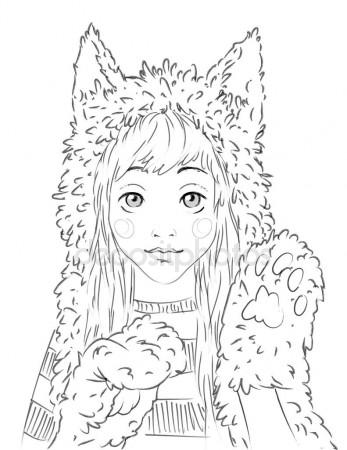 347x450 Cute Girls Face With Long Hair Sketch Style Stock Vector