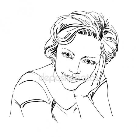 450x450 Makeup Sketch Template, Beauty Face Girl. Vector Illustration