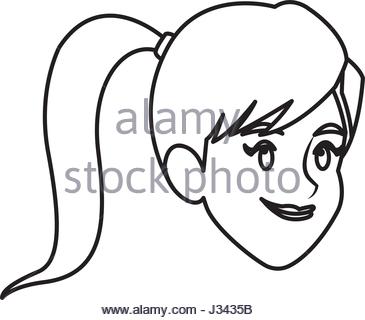 365x320 Drawing Face Girl Ponytail Female Character Image Stock Vector Art