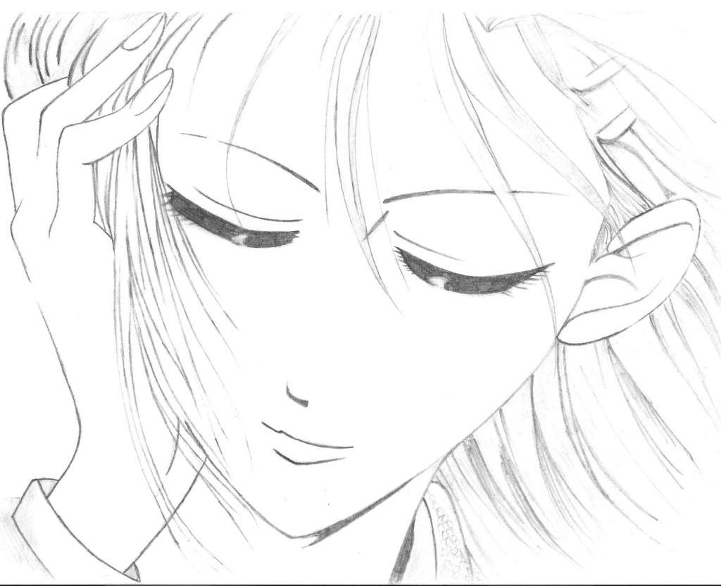 1024x832 Anime Girl Face Sketch