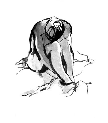 380x434 Nude Female Ink Wash Figure Drawing Woman Bathing Female