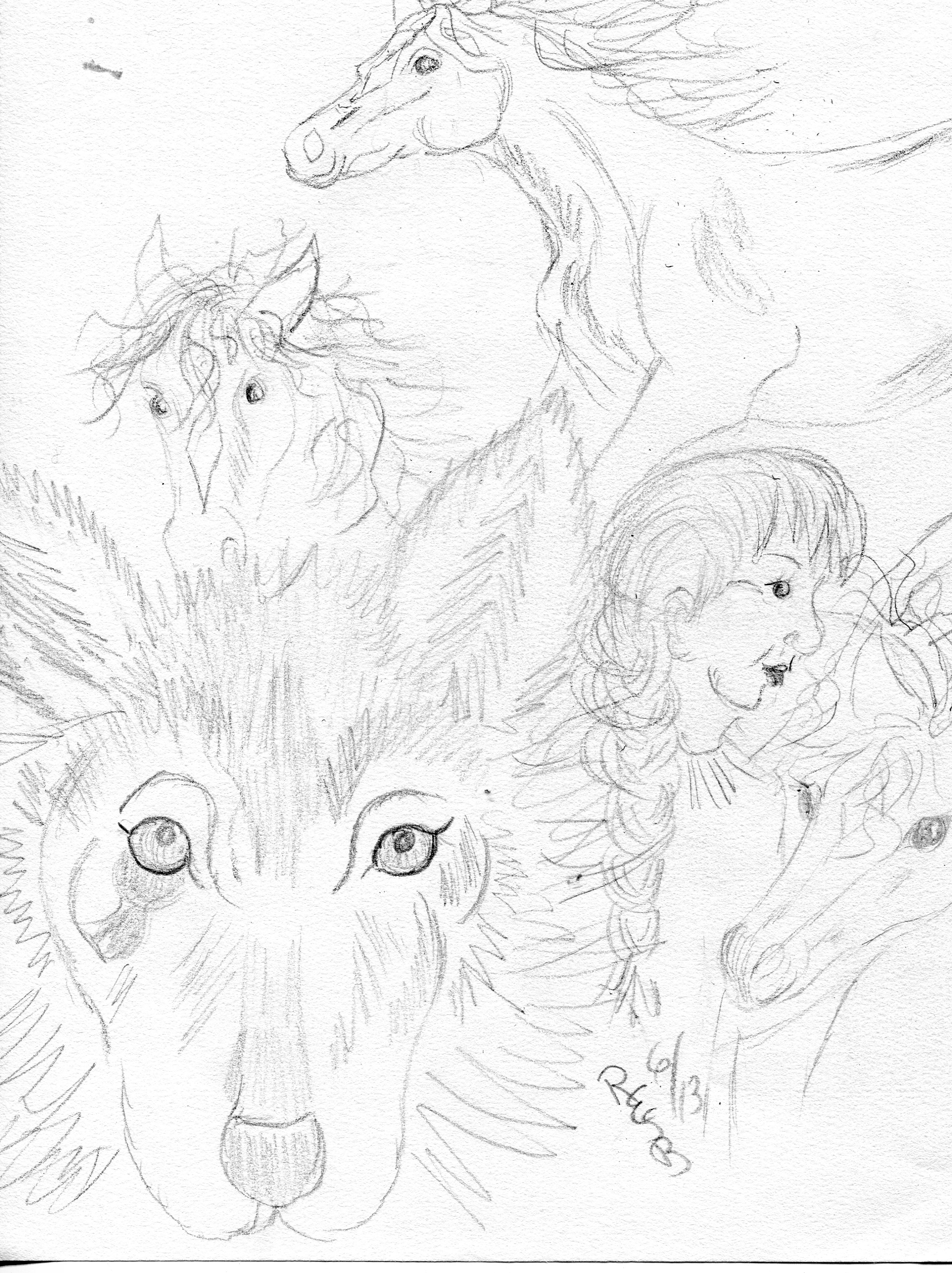 2274x3041 Native Girl With Wolf And Horses Pencil Sketch By Rhoda Ellen