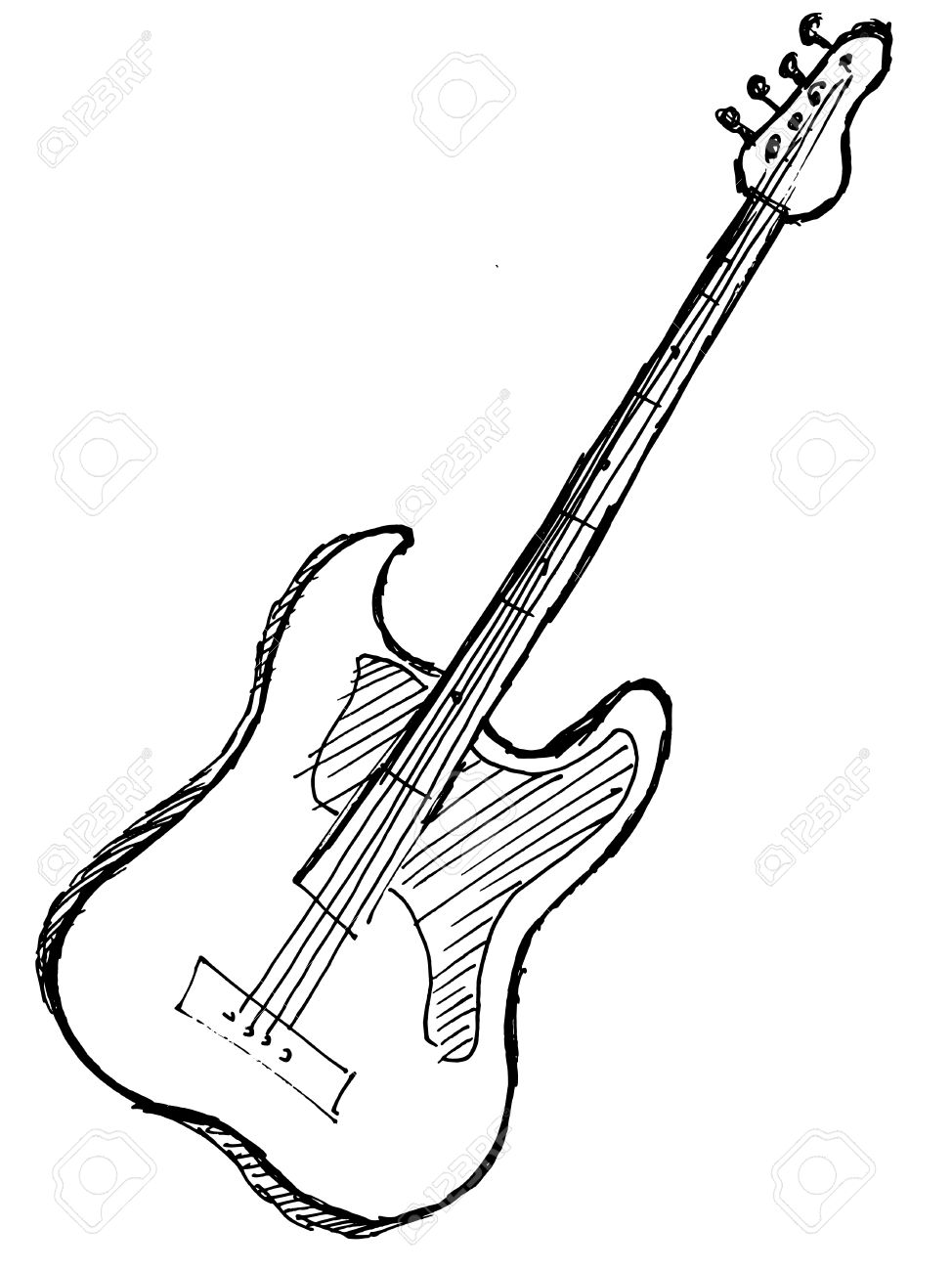 974x1300 Hand Drawn, Sketch, Cartoon Illustration Of Electric Guitar