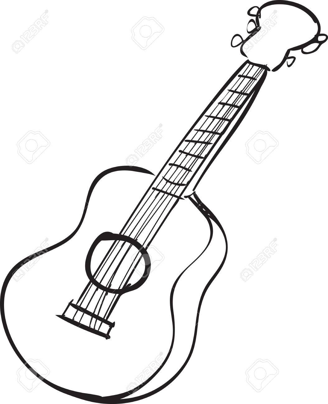 1054x1300 Vector Illustration Of Guitar In Black And White Doodle Sketch