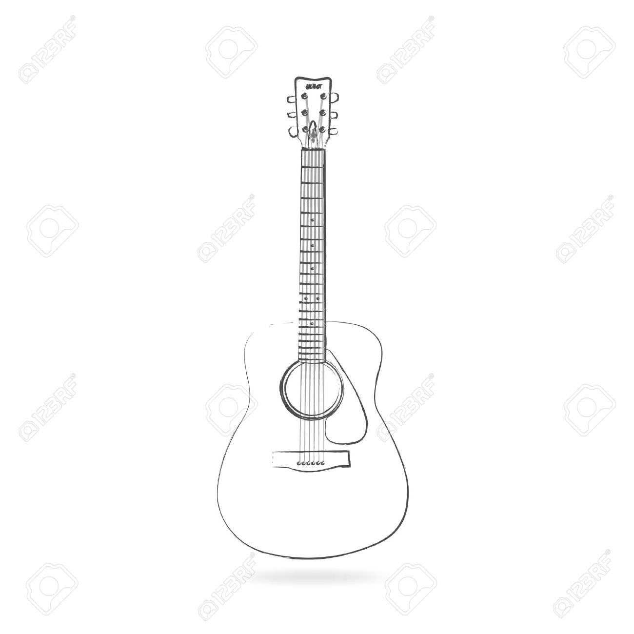 1300x1300 Drawing Of An Acoustic Guitar Isolated On A White Background