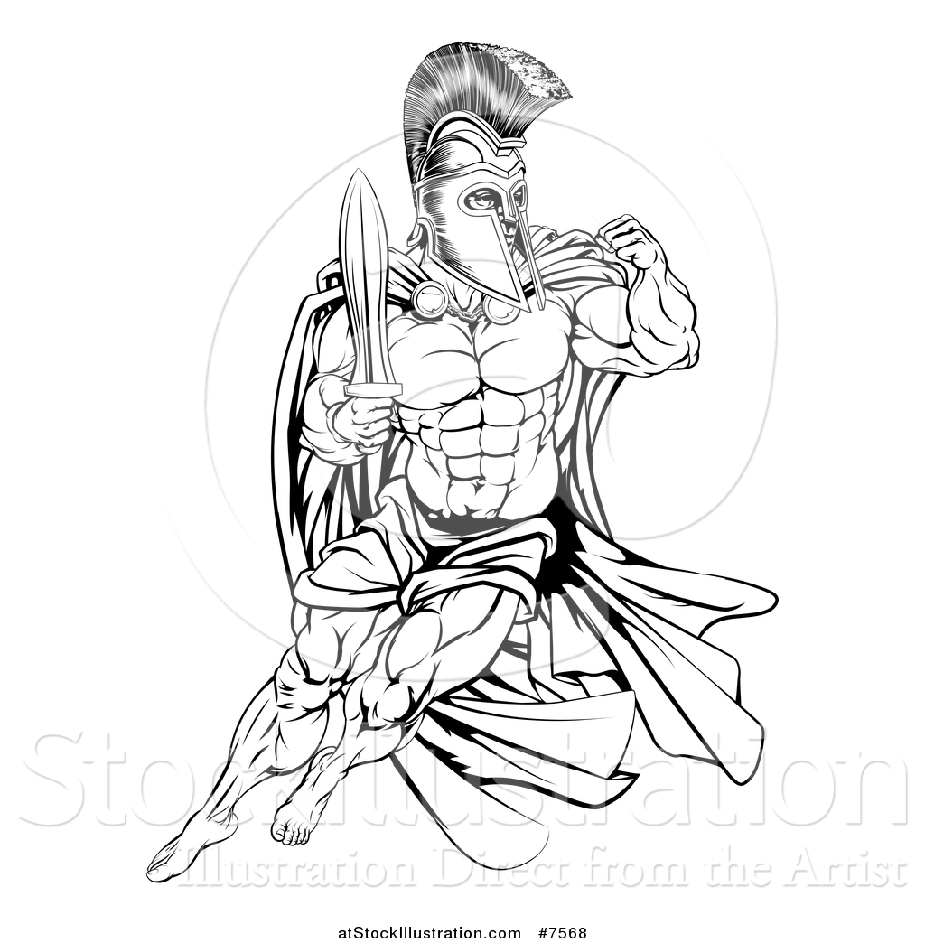 1024x1044 Vector Illustration Of A Black And White Muscular Gladiator Man