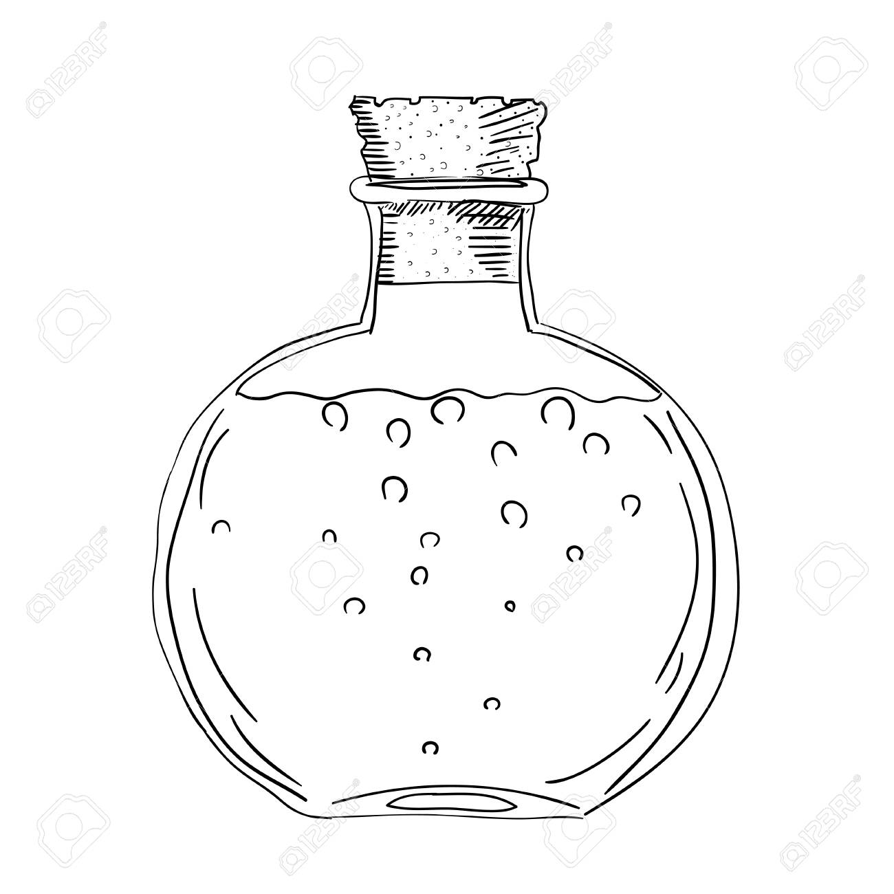1300x1300 Sketch Drawing Of The Bottle With A Cork. Isolated Object