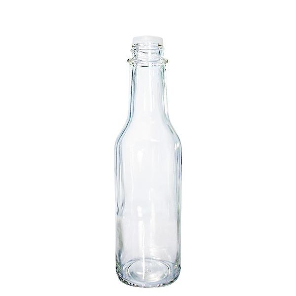 600x600 5 Oz. Clear Glass Hot Sauce Bottle With Black Cap And Orifice Reducer
