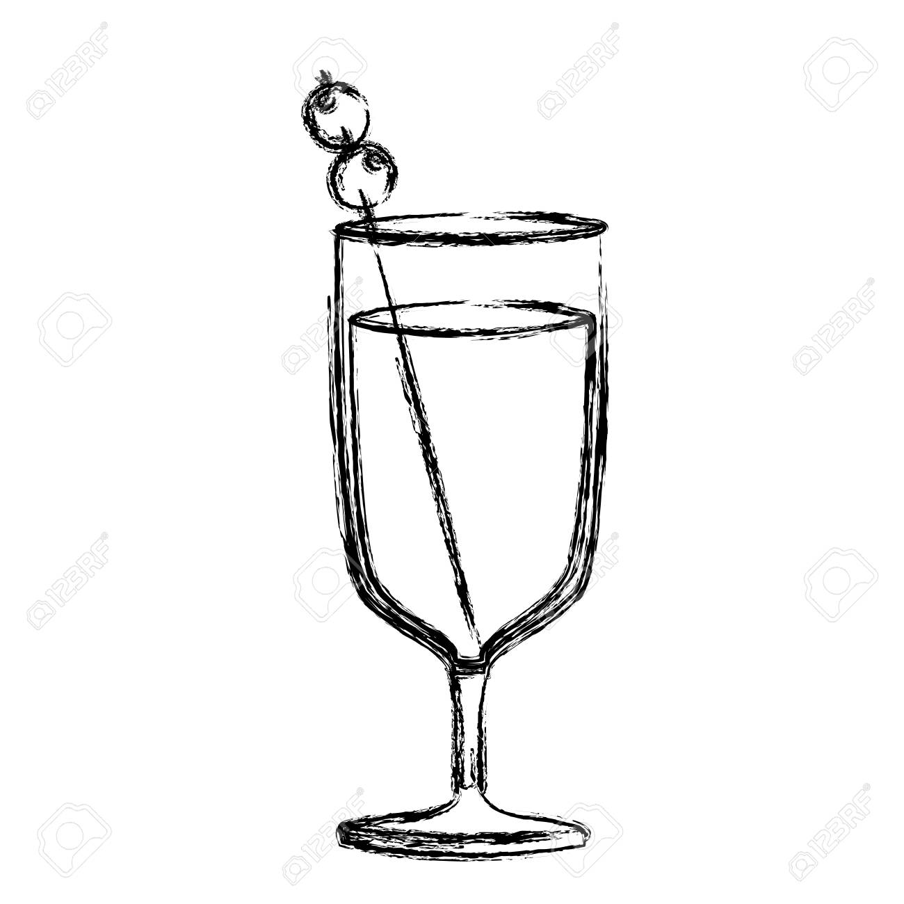 1300x1300 Monochrome Sketch Silhouette Of Glass Cup Cocktail Vector
