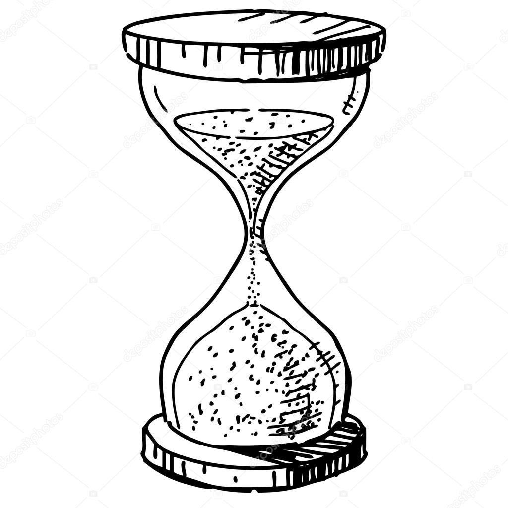 1024x1024 Sand Glass Clock. Hand Drawing Cartoon Sketch Vector Illustration