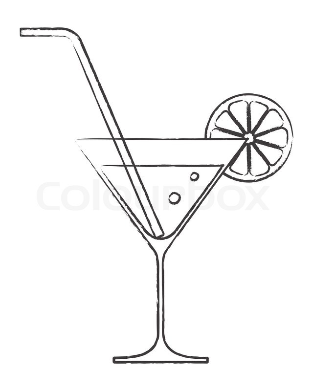 640x800 Cocktail Glass With Lemon And Drinking Straw Stock Vector