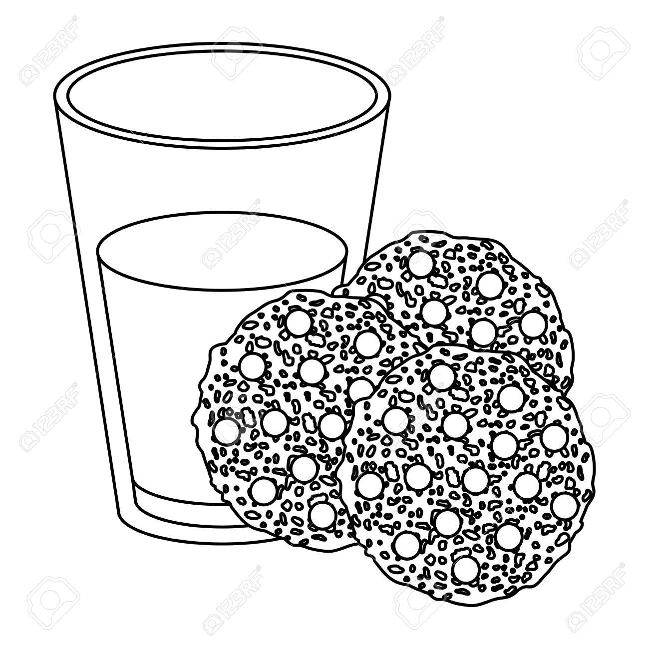 1300x1300 Chocolate Chip Cookies With Glass Of Milk Sketch Silhouette