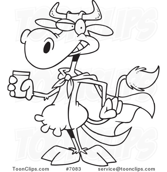 581x600 Cartoon Blacknd White Line Drawing Of Super Cow Holding