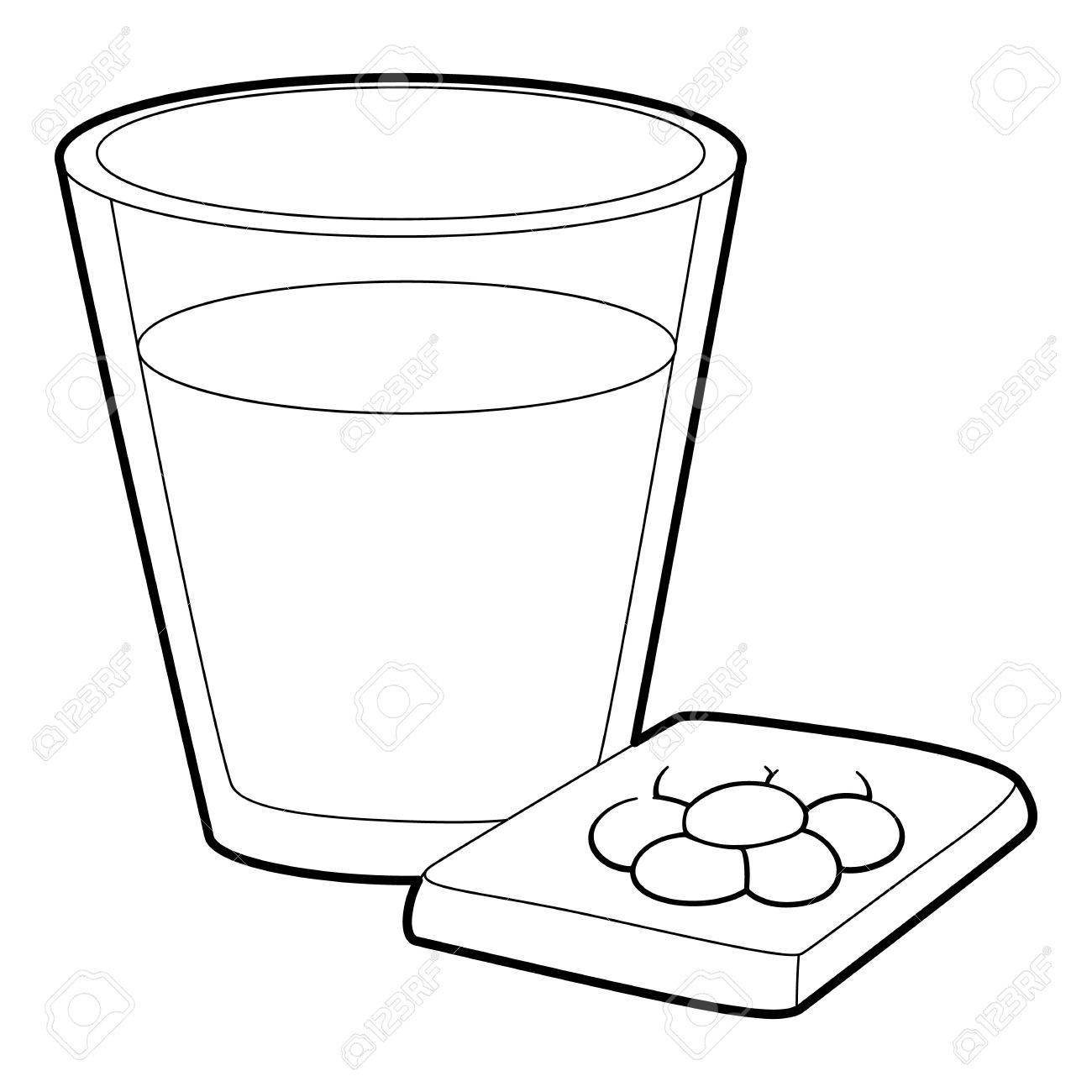 1300x1300 Glass Of Water And Sleeping Pills Icon. Outline Illustration