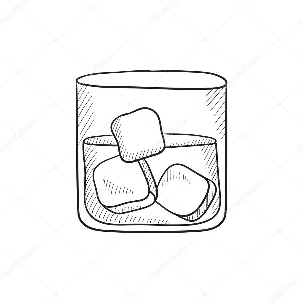 1024x1024 Glass Of Water With Ice Sketch Icon. Stock Vector Rastudio