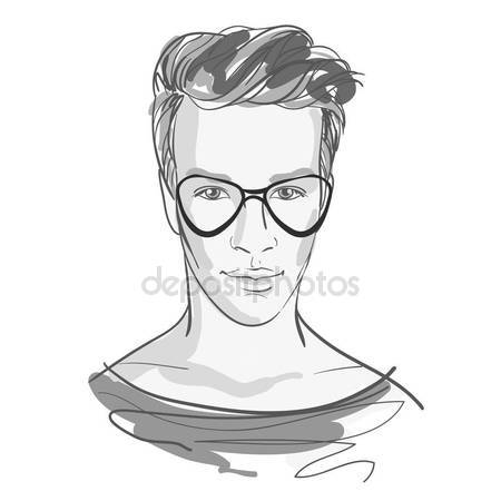 450x450 Handsome Fashion Men`s Portrait With Glasses. Gray Colored