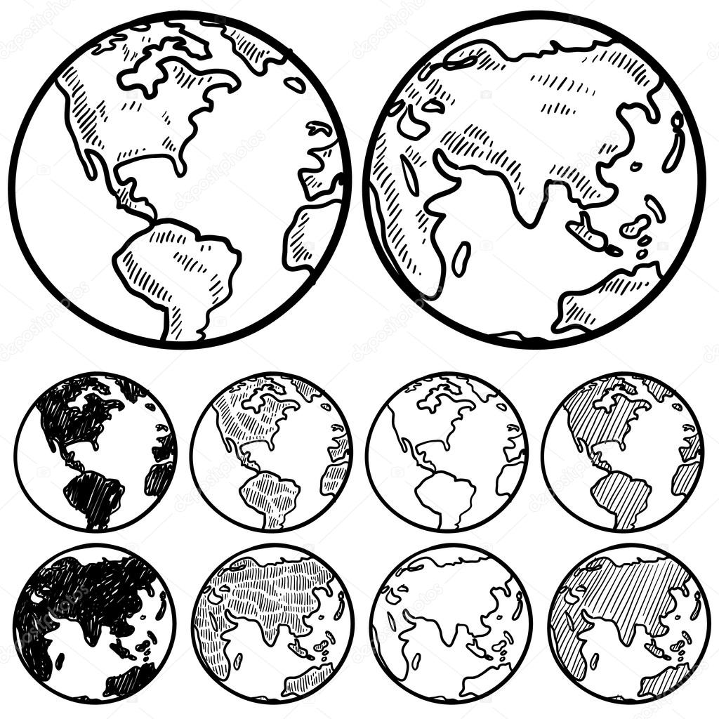 1024x1024 Perspectives On The Globe Sketch Stock Vector Lhfgraphics