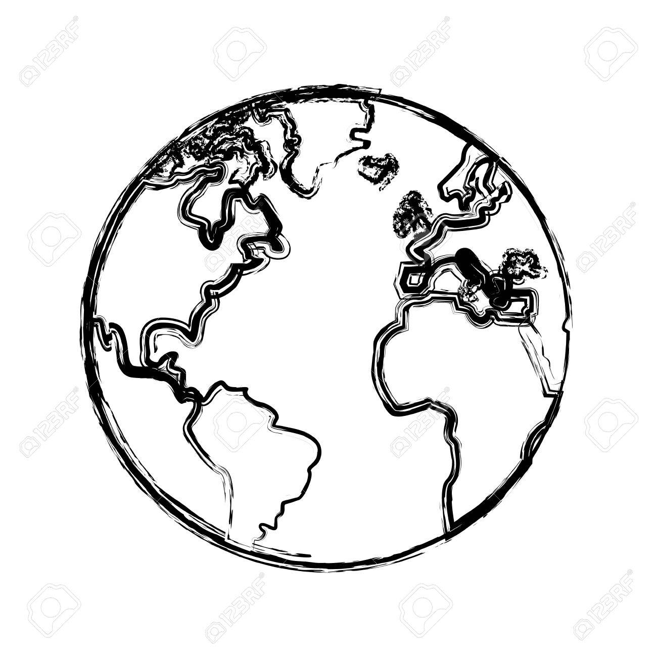 1300x1300 Sketch Globe World Earth Map Icon Vector Illustration Royalty Free