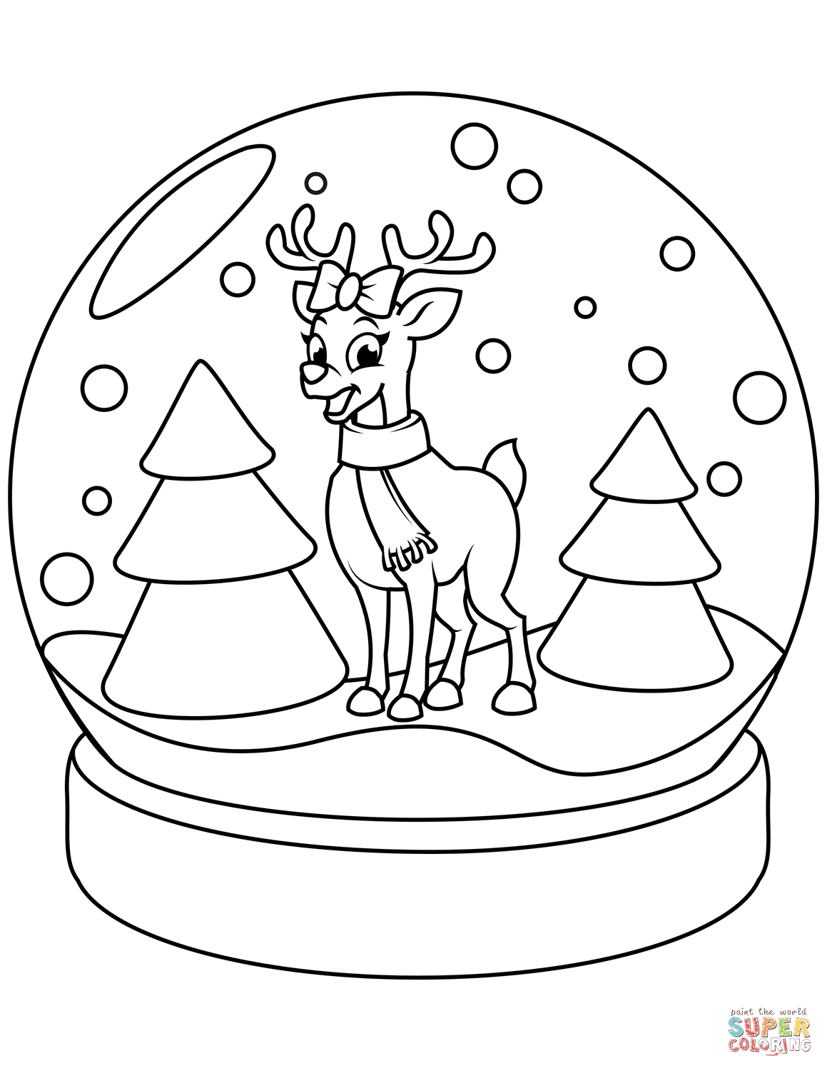 1159x1500 Christmas Snow Globe With Reindeer Coloring Page Free Printable