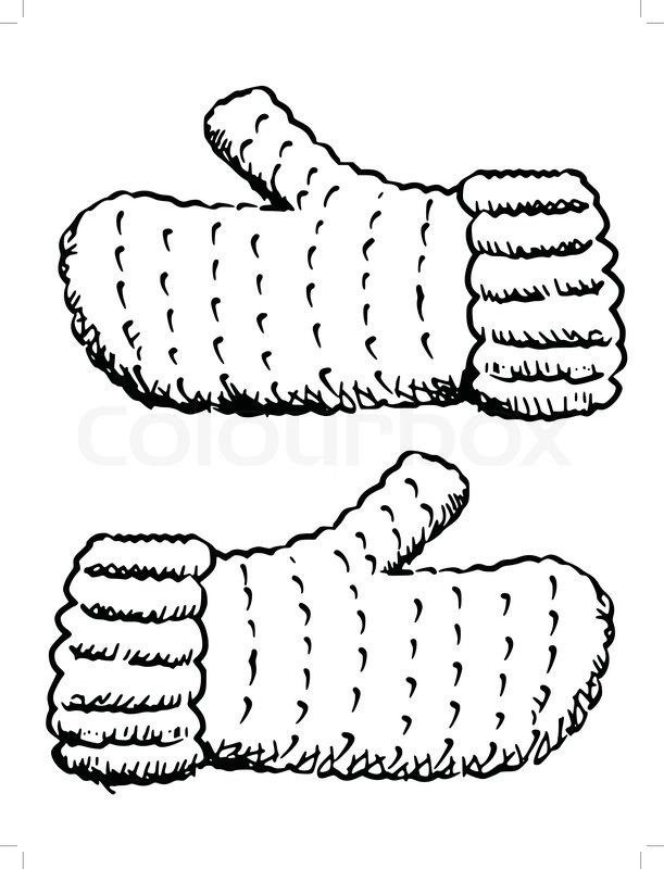 611x800 Hand Drawn, Sketch Illustration Of Wool Fingerless Gloves Stock