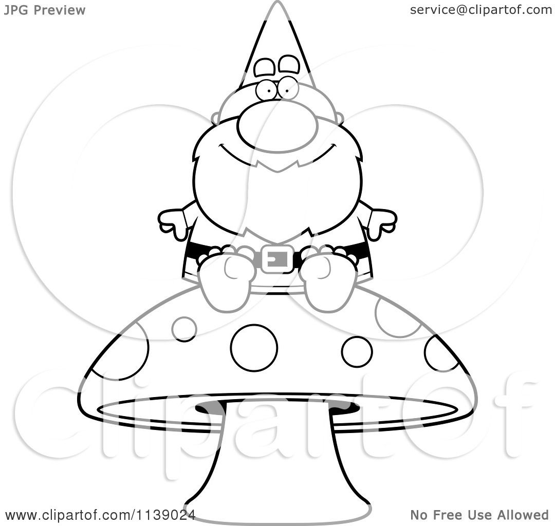 1080x1024 Cartoon Clipart Of A Black And White Gnome Sitting On A Mushroom