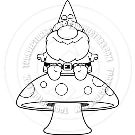 460x460 Cartoon Gnome Man Mushroom (Black And White Line Art) By Cory