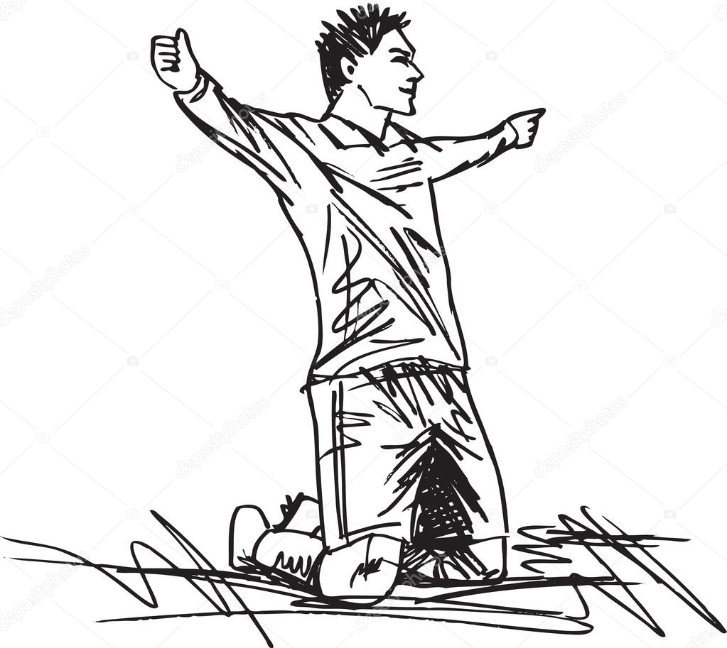1023x913 Sketch Of Happy Soccer Player Is Celebrating A Goal. Vector Illu