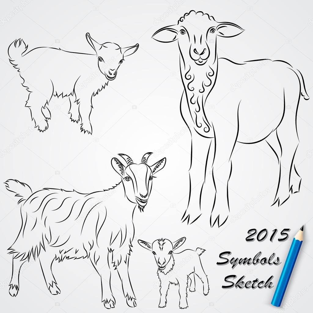 1024x1024 Vector Sketch Drawing Of Goats, Chinese 2015 New Year Symbol