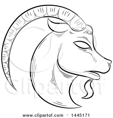 450x470 Clipart Of A Sketched Black And White Astrology Zodiac Capricorn