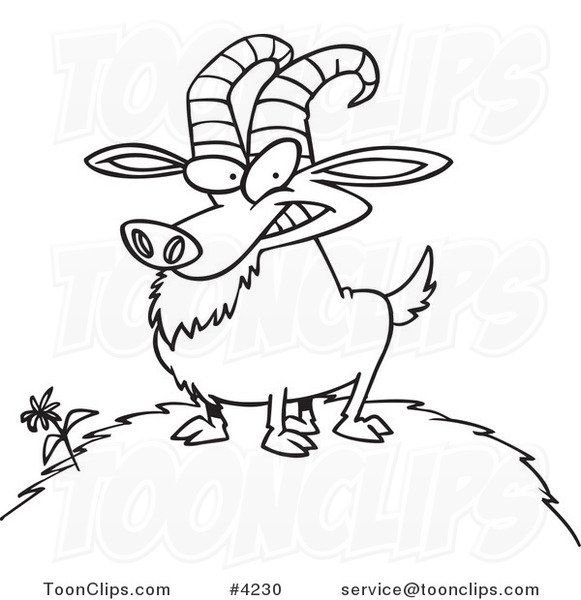 581x600 Cartoon Black And White Line Drawing Of A Billy Goat On A Hill