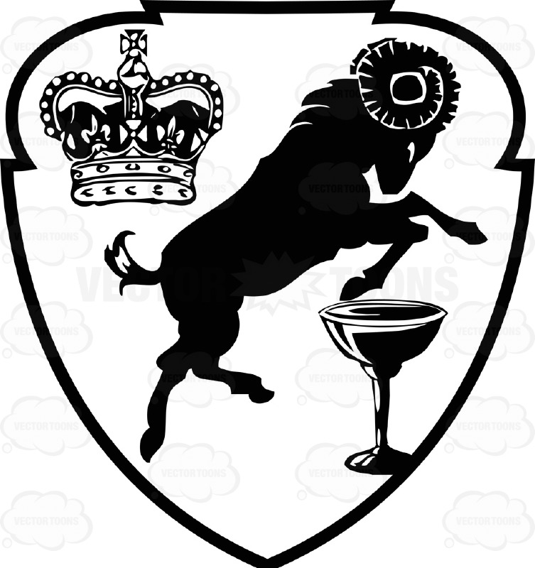 753x800 Black And White Coat Of Arms With Crown, Rearing Ram And Goblet