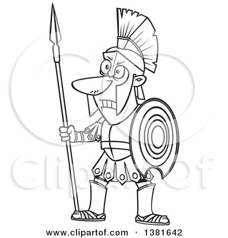 450x470 Clipart Of A Cartoon Black And White Greek God Of War, Ares,