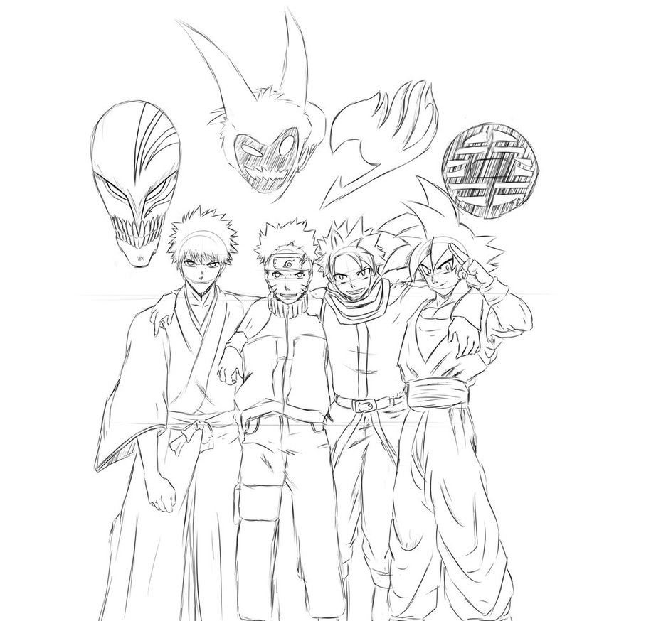 915x874 Ichigo,naruto,natsu,goku Sketch By Terryboi2