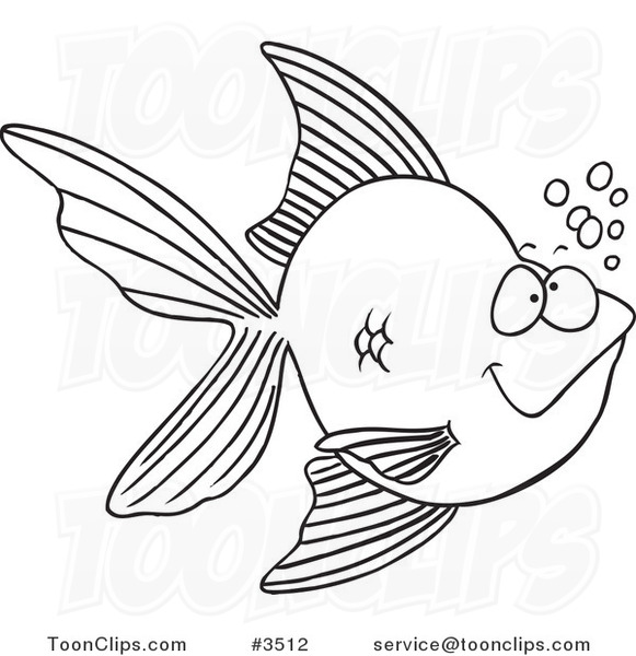 581x600 Cartoon Black And White Line Drawing Of A Goldfish With Bubbles