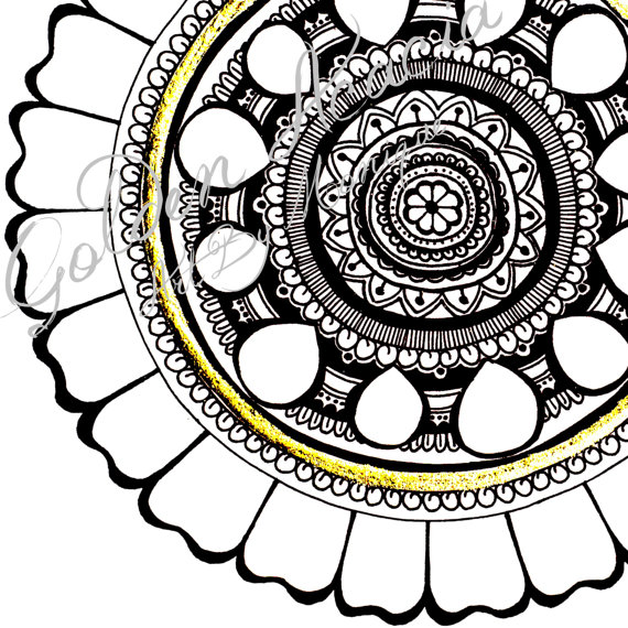 570x570 Leo Mandala Intricate Pen And Ink Painting With Gold Leaf Detail
