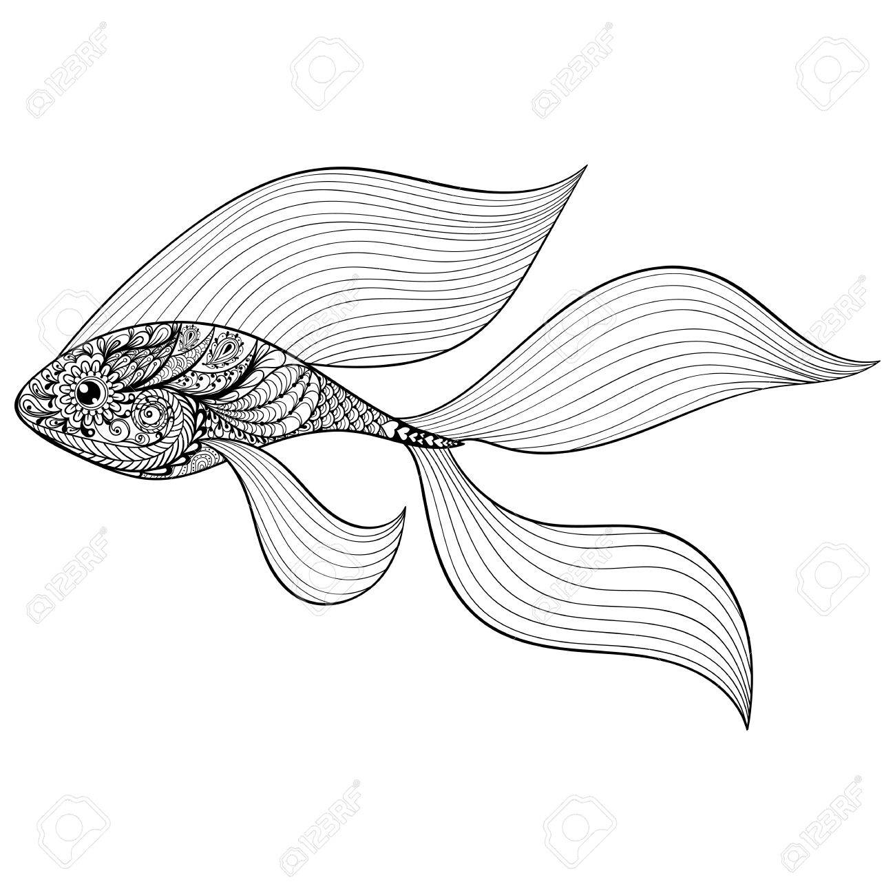 1300x1300 Zentangle Stylized Gold Fish. Hand Drawn Patterned Vector