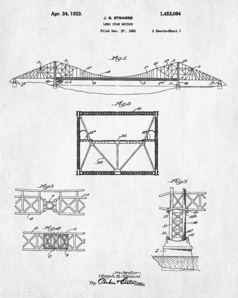 480x600 Golden Gate Bridge Patent Print Suspension Bridge Blueprint