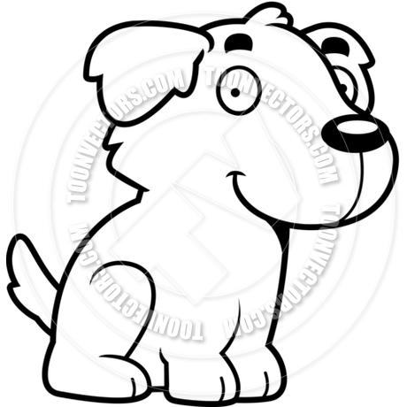 460x460 Cartoon Golden Retriever Dog Sitting (Black And White Line Art) By
